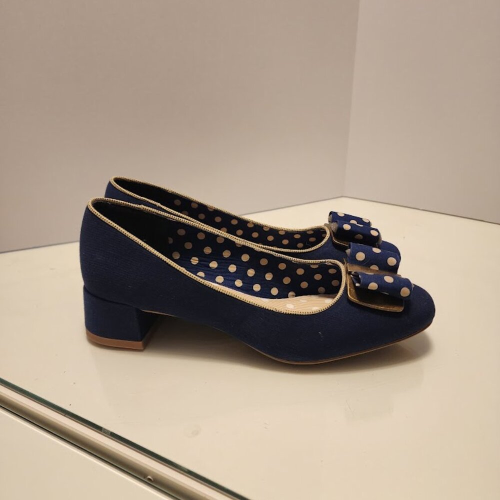 Ruby Shoo Navy Blue Mid-Heels with Bow - Picture 7 of 8